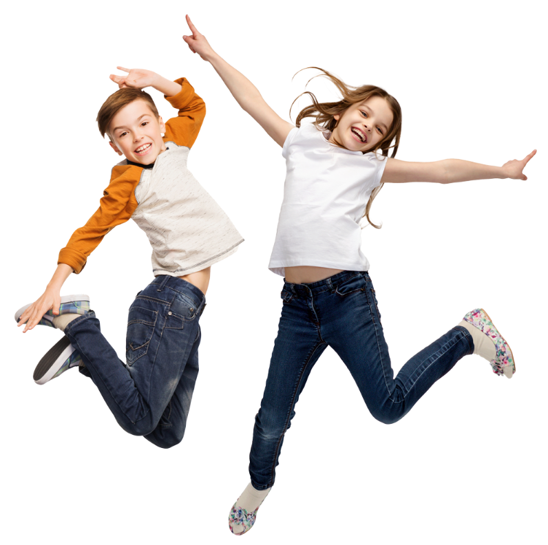 Two children jumping in mid-air. 